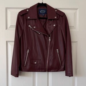 Scoop Port Red Wine Faux Leather Moto Jacket Size S (4-6)